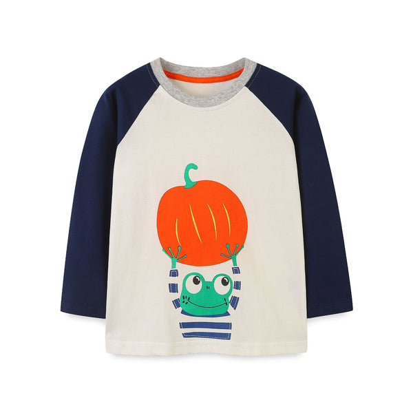 Toddler/Kid's Long Sleeve Pumpkin Print Design Cotton T-shirt