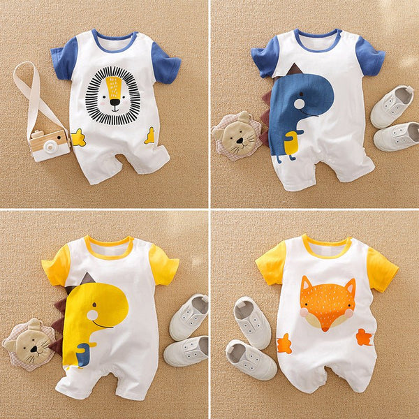Baby's Cartoon Animal Design Short Sleeve Jumpsuit