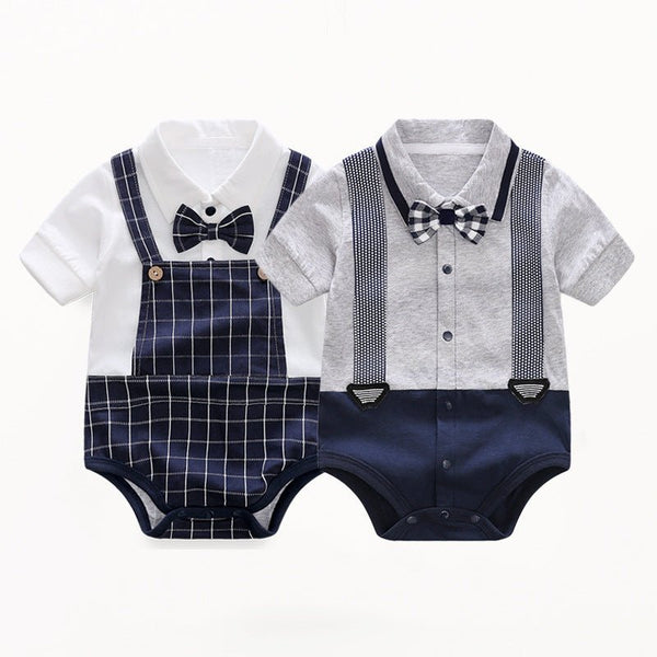 Baby Boy's Checkered Print/Suspenders with Bow Tie Onesies