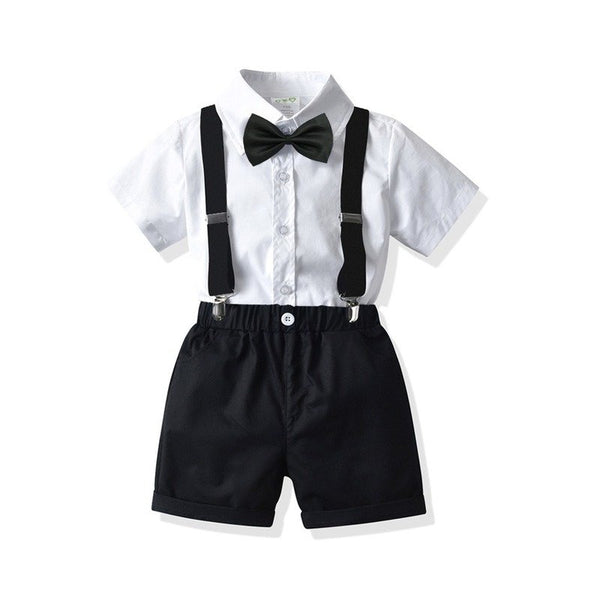 Baby Boy Dress Shirt +  Bow Tie with Suspenders Shorts Set (5 Colors)