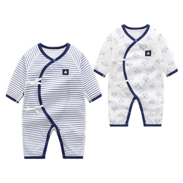 Baby Boy's Stripes/Boats Print Jumpsuit with Ties