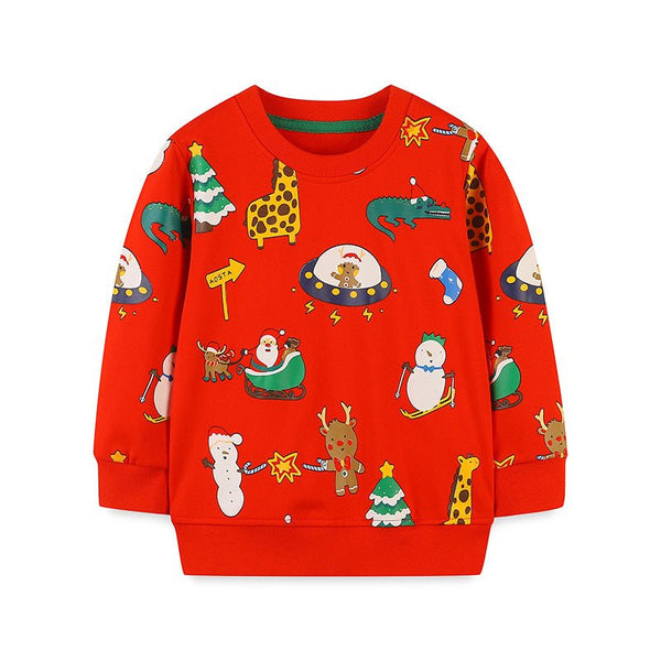 Toddler/Kid Festive Christmas Prints Red Sweatshirt