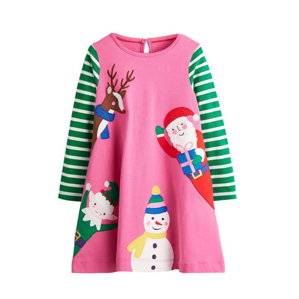Premium Toddler/Kid Girl's Christmas Design Long Sleeve Dress