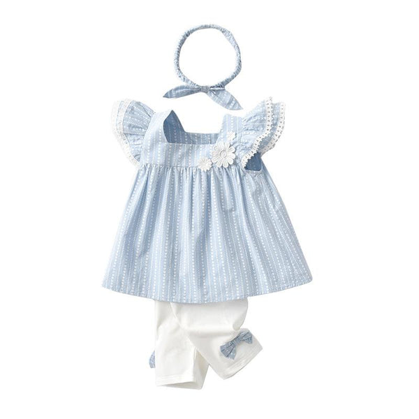Baby Girl's Blue Dress, Pants and Headband Set
