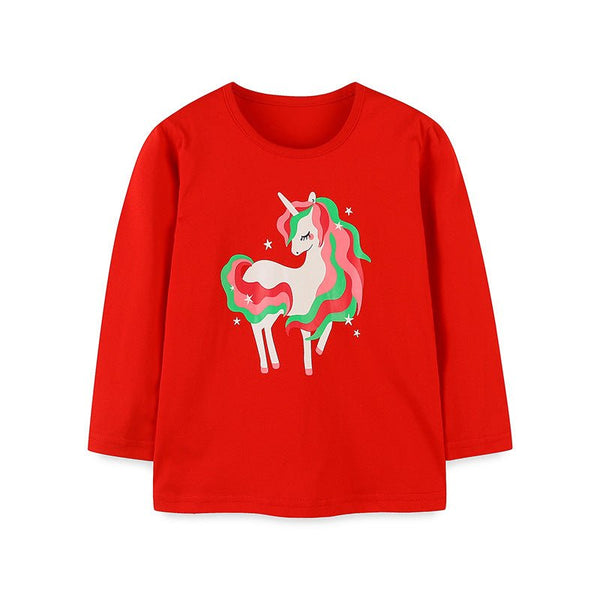 Toddler/Kid Girl Sparkling Unicorn Red Long Sleeve Shirt