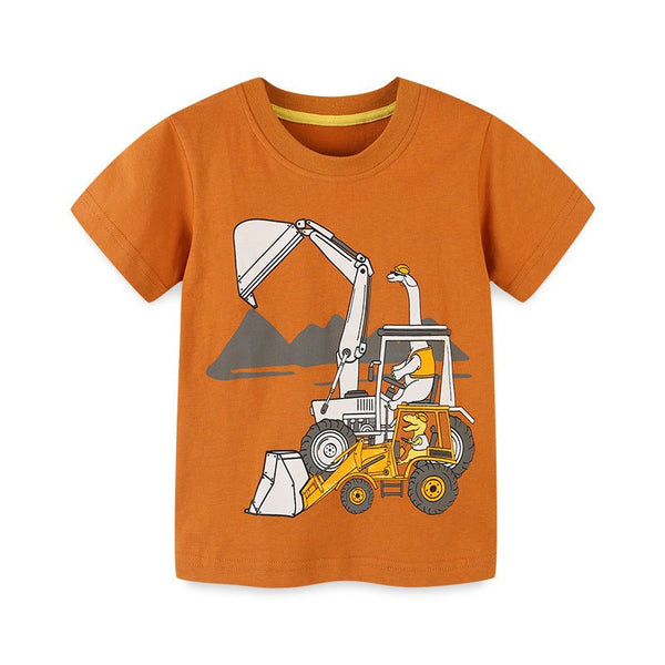 Toddler/Kid Boy's Excavator Print Short Sleeve T-shirt