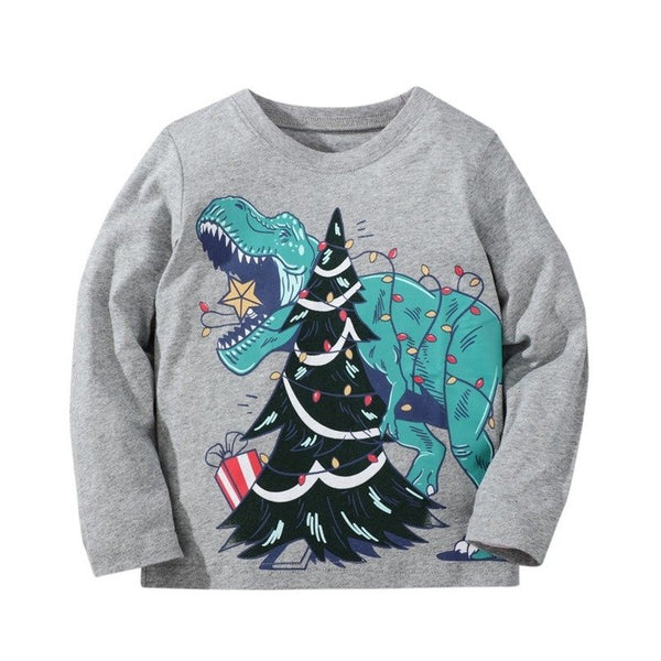 Toddler Boy Dinosaur Christmas Tree Print Long-sleeve Tee
