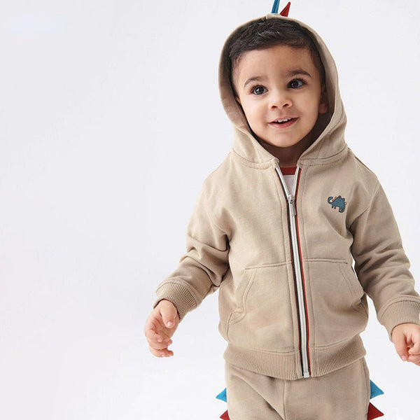 Toddler/Kid's Long-sleeve Zip Up Dinosaur Design Hoodie with Shorts Set