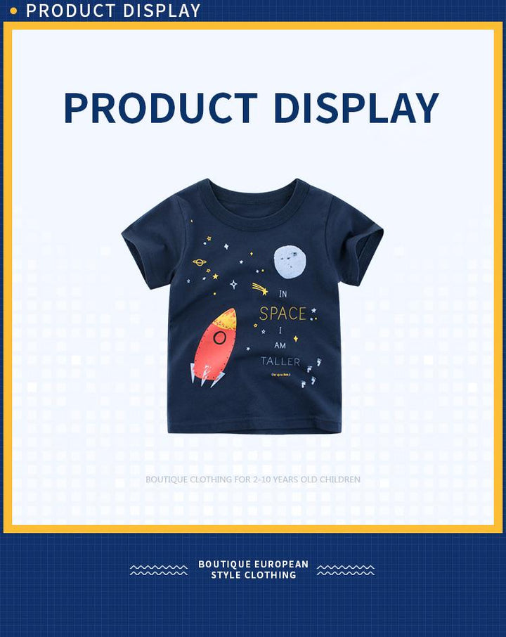 Premium Boy's T-shirt with Rocket and Space Summer Kid's Clothing - Kidsyard Greenland