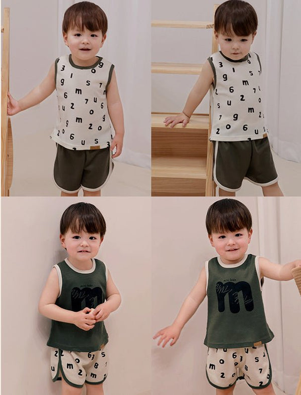 Toddler/Kid's Color Block Letter Print Vest with Shorts Set (2 Designs)