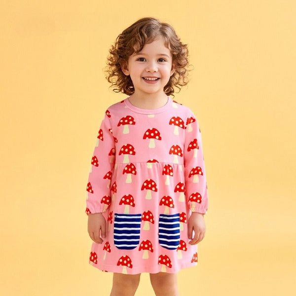 Toddler/Kid Girl Long Sleeve Allover Mushroom Print Design Dress