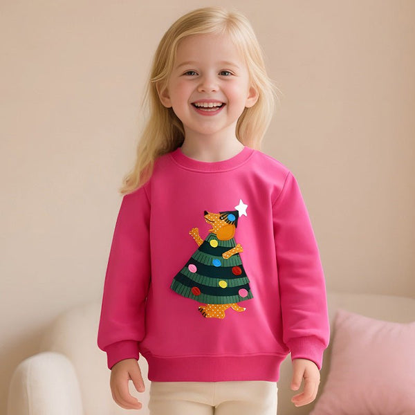 Toddler/Kid Girl Christmas Puppy Embroidery Design Sweatshirt