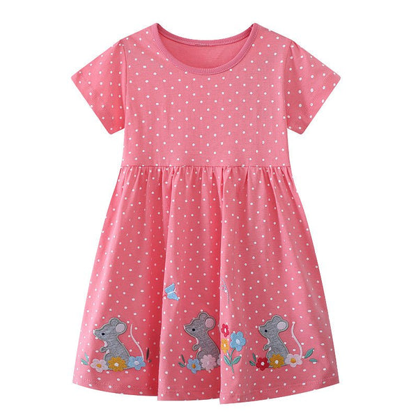 Toddler/Kid Girl's Mice and Butterflies Embroidery Design Dress
