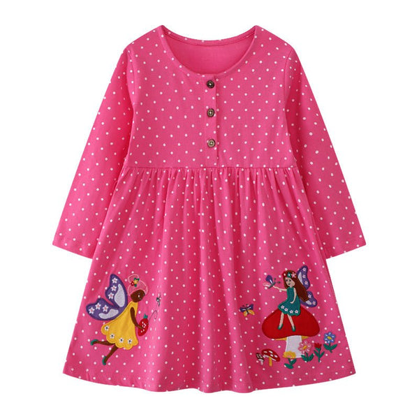 Toddler/Kid Girl Fairies Embroidery Polka Dot Dress