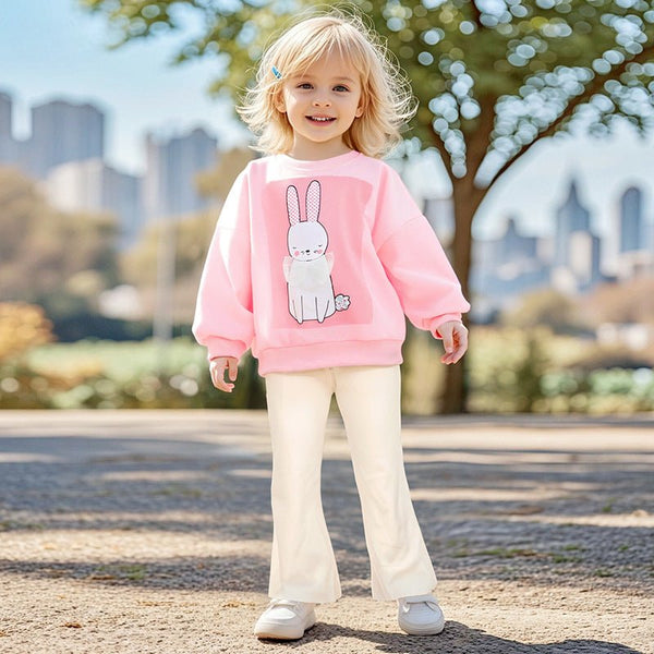 Toddler/Kid Girl Rabbit Print Design Pink Sweatshirt and Leggings Set