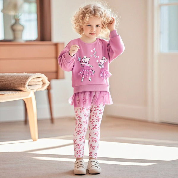 Toddler/Kid Girl Mouse Magic Playtime Print Design Sweatshirt and Leggings Set