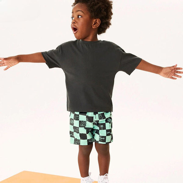 Toddler/Kid Boy's Trendy Summer Plaid Shorts with Car Print Design