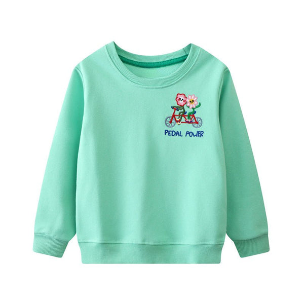 Toddler/Kid's "Pedal Power" Letter Design Green Sweatshirt