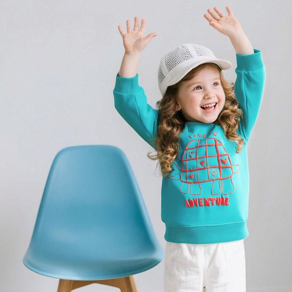 Toddler/Kid Girl Turtle Print Design Blue Sweatshirt