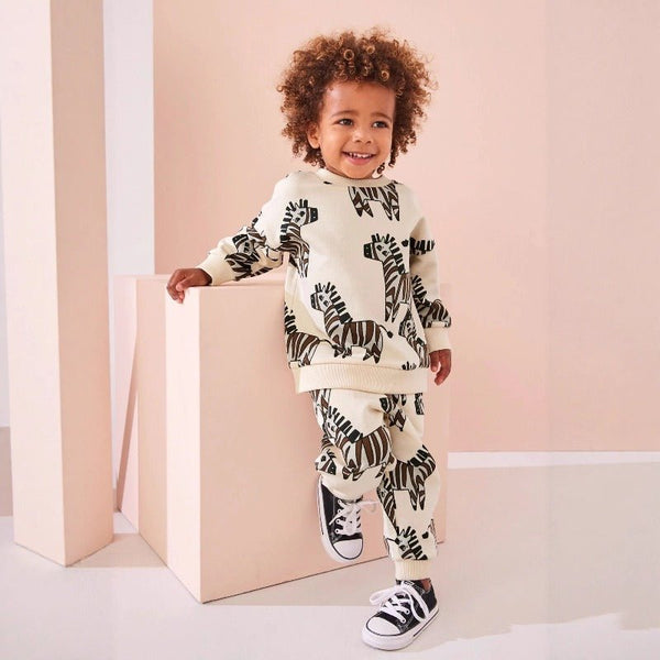 Toddler/Kid's Cute Cartoon Zebra Print Sweatshirt and Pants Set