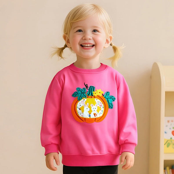 Toddler/Kid Girl Bunnies and Pumpkin Embroidery Design Sweatshirt