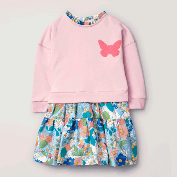 Toddler/Kid Girl's Butterfly Design Pink Long Sleeve Dress