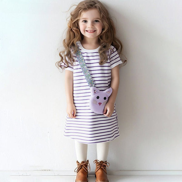 Toddler/Kid Girl's Cat Pocket Design Striped Dress