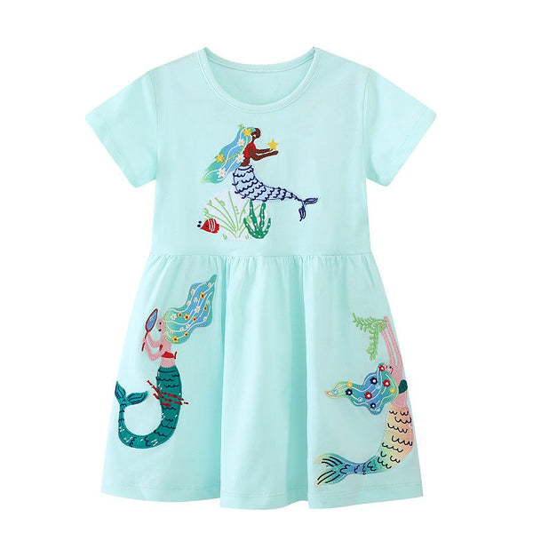 Toddler/Kid Girl Mermaids Embroidery Dress 6-7