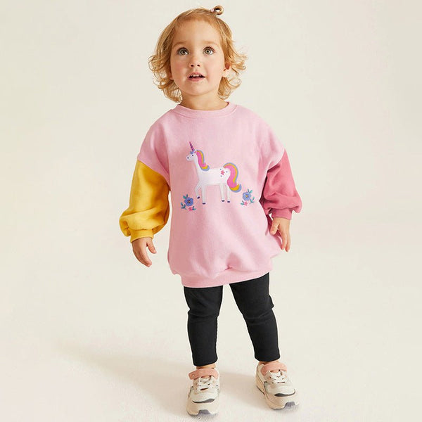 Toddler/Kid Girl's Cutie Unicorn and Flower Embroider Sweatshirt with Leggings Set