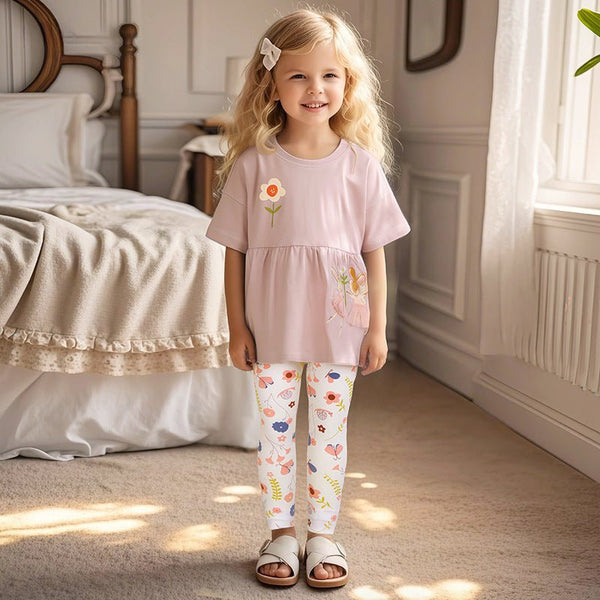 Toddler/Kid Girl Bunny and Flower Design Top and Leggings Set