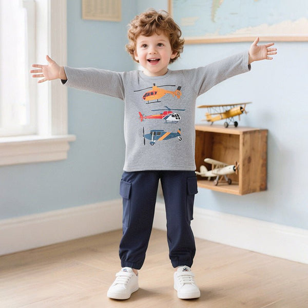 Toddler/Kid Boy Three Helicopters Print Design Grey T-Shirt