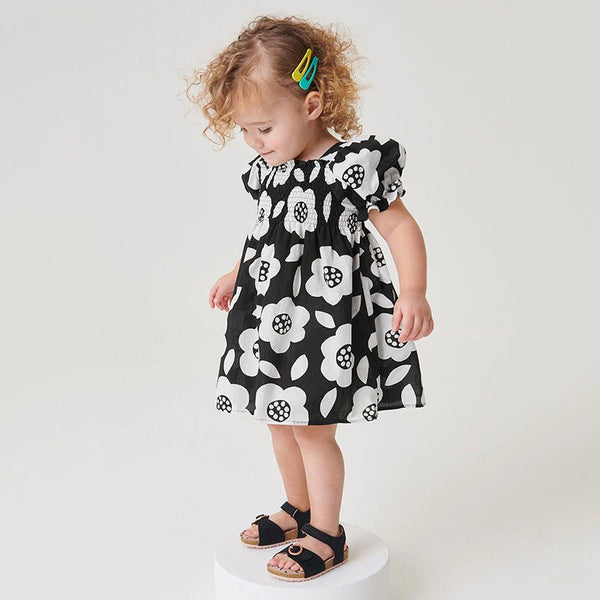 Toddler/Kid Girl's Short Sleeve Summer Blossom Black Dress