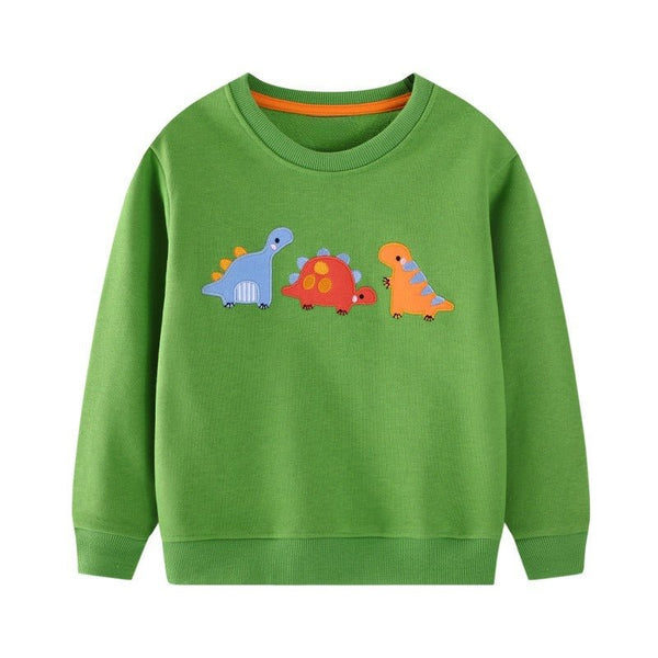 Toddler/Kid Boy Three Cartoon Dinosaurs Embroidery Design Green Sweatshirt