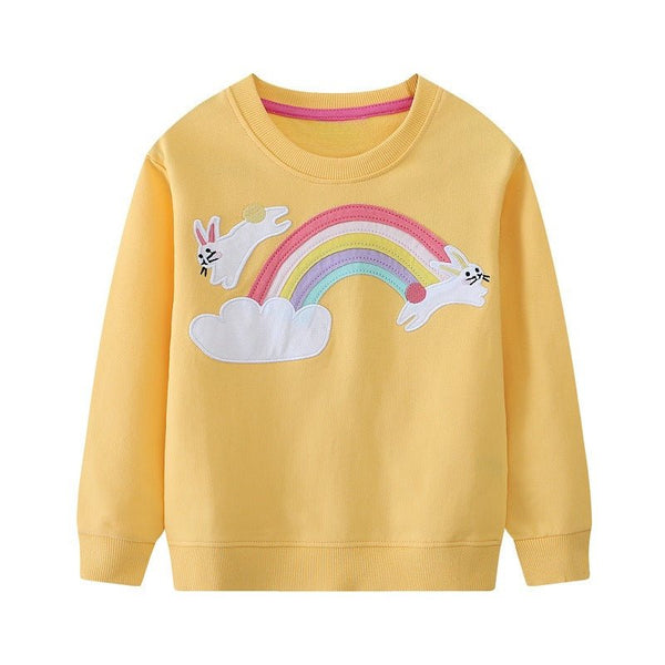 Toddler/Kid Girl Rainbow and Bunny Embroidery Design Yellow Sweatshirt