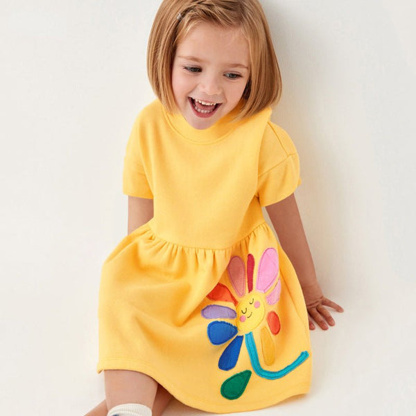 Toddler/Kid Girl's Short Sleeve Yellow Floral Design Dress