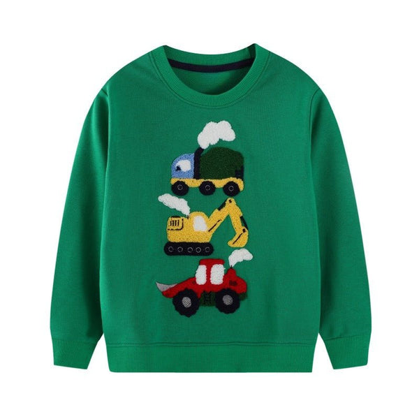 Toddler/Kid Boy Truck Embroidery Design Green Sweatshirt