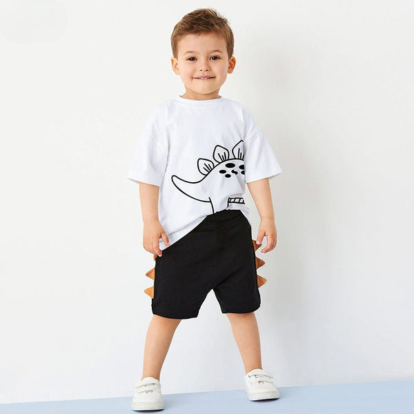 Toddler/Kid Boy's Dino Print Design White Tee with Shorts Set