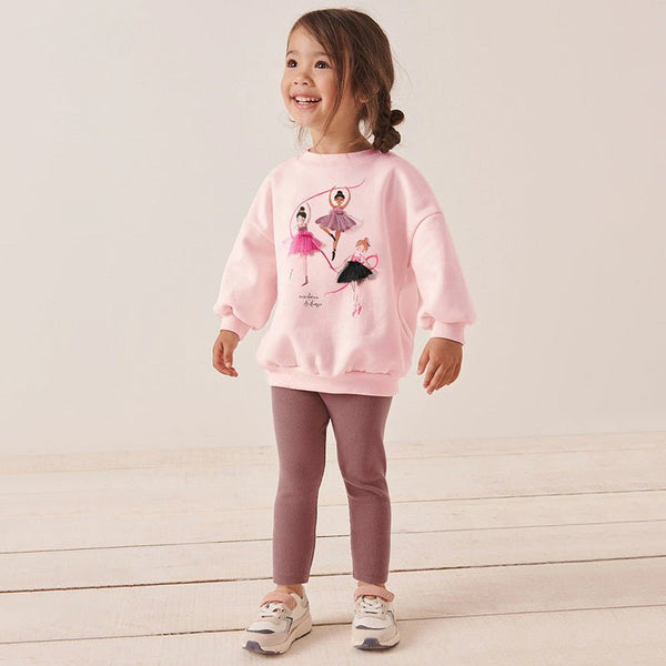 Toddler/Kid Girl Ballet Dancers Design Pink Sweatshirt and Leggings Set