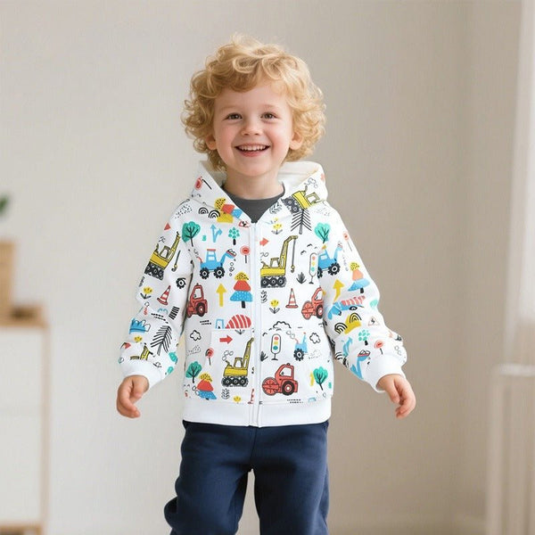 Toddler/Kid Boy Allover Cartoon Excavator Print Design Jacket