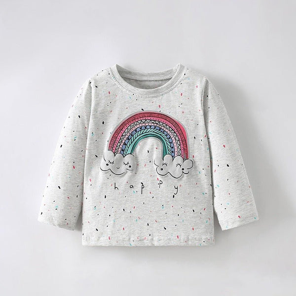 Toddler/Kid Girl Long Sleeve Rainbow Print Design Gray T-Shirt
