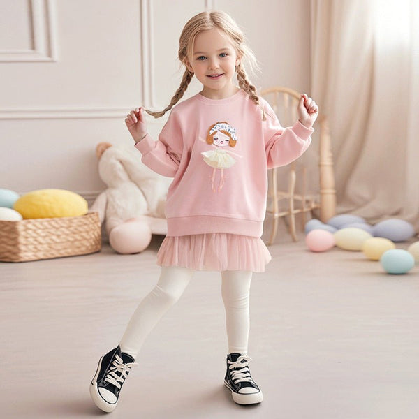 Toddler/Kid Girl Pretty Girl Embroidery Design Sweatshirt and Leggings Set