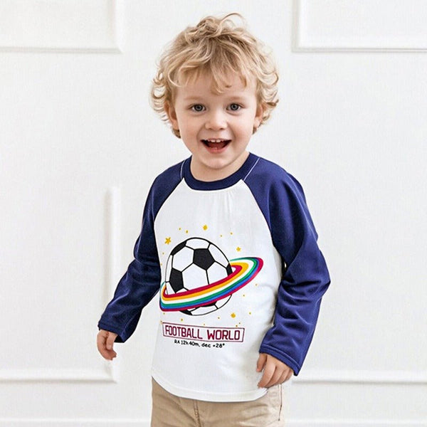 Toddler/Kid Boy Long Sleeve Football World Print Design T-shirt