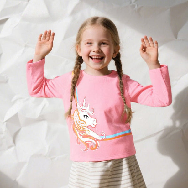 Toddler/Kid Girl Long Sleeve Unicorn Print Design Pink T-Shirt