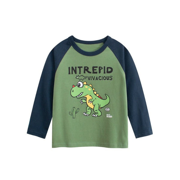 Toddler/Kid Boy Long Sleeve Cute Cartoon Green Dinosaur Print Design T-Shirt