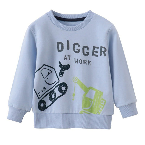 Toddler/Kid Boy "Digger At Work" Print Design Blue Sweatshirt