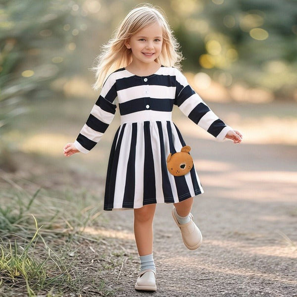 Toddler/Kid Girl Long Sleeve 3D Cute Bear Design Dress