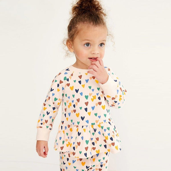 Toddler/Kid Girl Colorful Hearts Print Design Holiday Top