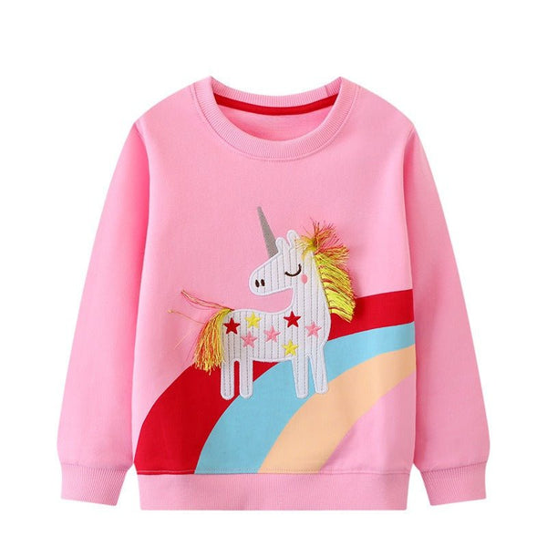 Toddler/Kid Girl Rainbow and Unicorn Embroidery Design Pink Sweatshirt