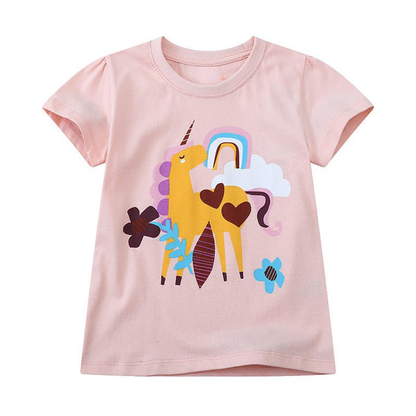 Toddler/Kid Girl's Floral and Unicorn Print Design T-shirt