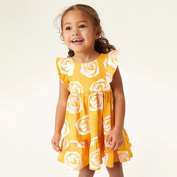 Toddler/Kid Girl's Sweet Rose Print Design Yellow Dress